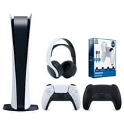 Sony Playstation 5 Digital Edition Console with Extra Black Controller, White PULSE 3D Headset and Surge PowerPack Battery Pack & Charge Cable Bundle