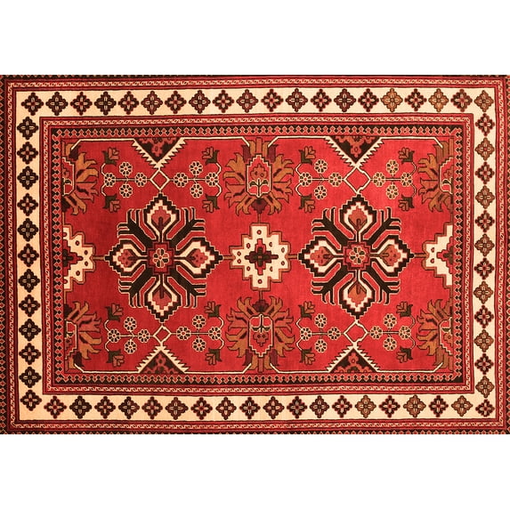 Ahgly Company Indoor Rectangle Geometric Orange Traditional Area Rugs, 8' x 12'