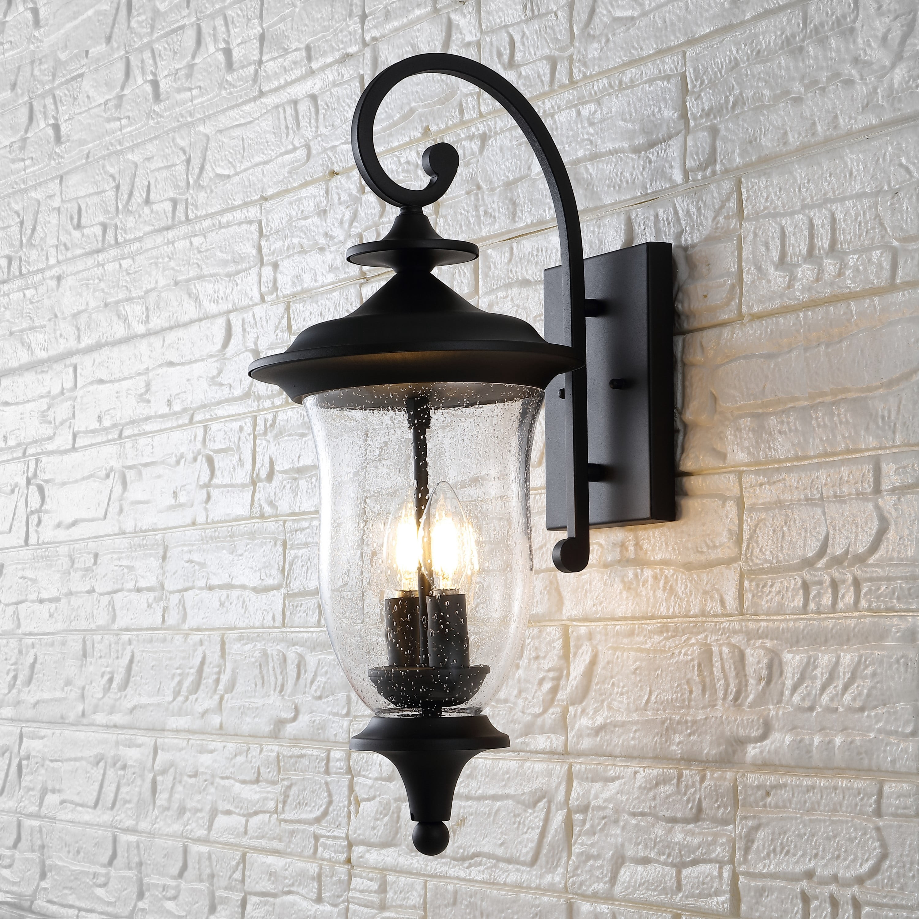 SAFAVIEH Dowell 2-Light LED Black Metal Wall Sconce with Clear Shade, Set of 2