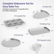 Kids’ Complete Oven Pan Set for Easy Bake Ultimate Oven | 75 Cupcake Liners (15 More Than Others) | Cupcake, Circle, Heart & Rectangular Bake Pans | Gift Accessories for Easy Bake Mixes