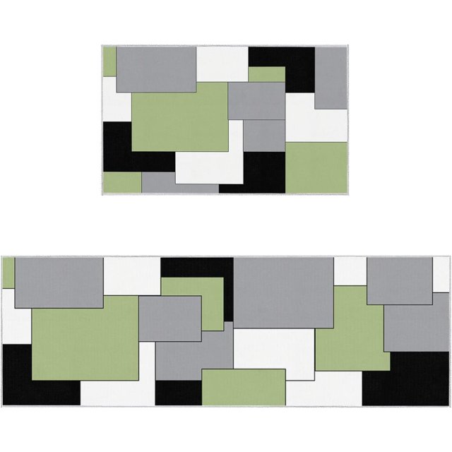 Teal and Gray Kitchen Rugs and Mats Set of 2 Modern Art Geometric Color Patchwork Abstract Kitchen Sink Mat,Non-Slip Area Runner Rug,Washable Floor Mat for Home Dining Room Office 18"x30"+18"x48"