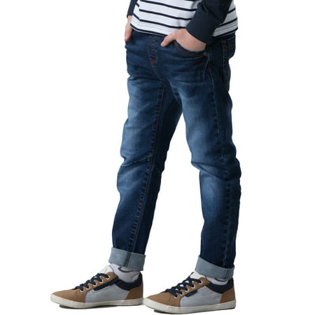 Leo&Lily Big boys' Kids' Husky Rib Waist Stretch Denim Jeans Pants (Navy, 10)