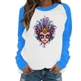 thumbnail image 2 of Xuyuer Mardi Gras Shirts for Women Shirt Funny Mask Graphic Tee Carnival Long Sleeve Shirt V Neck Top, 2 of 6