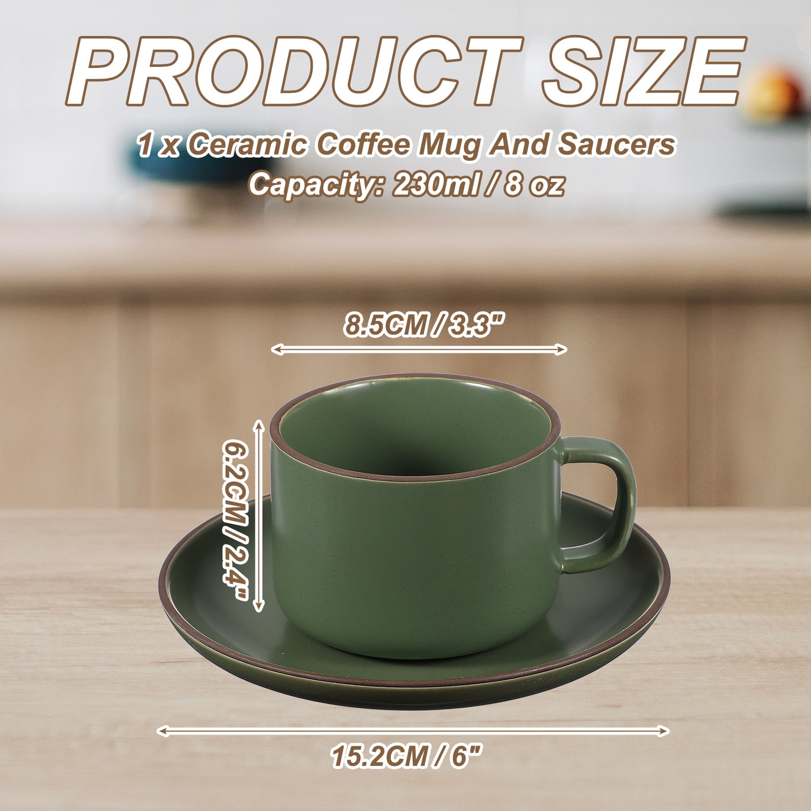 Uxcell Handmade Vintage Espresso Cups, 8 oz Coffee Cups and Saucers Ceramic Tea Cup with Handle Dishwasher and Microwave Safe for Latte Cappuccino Milk Office Home Gifts, Pure Dark Green