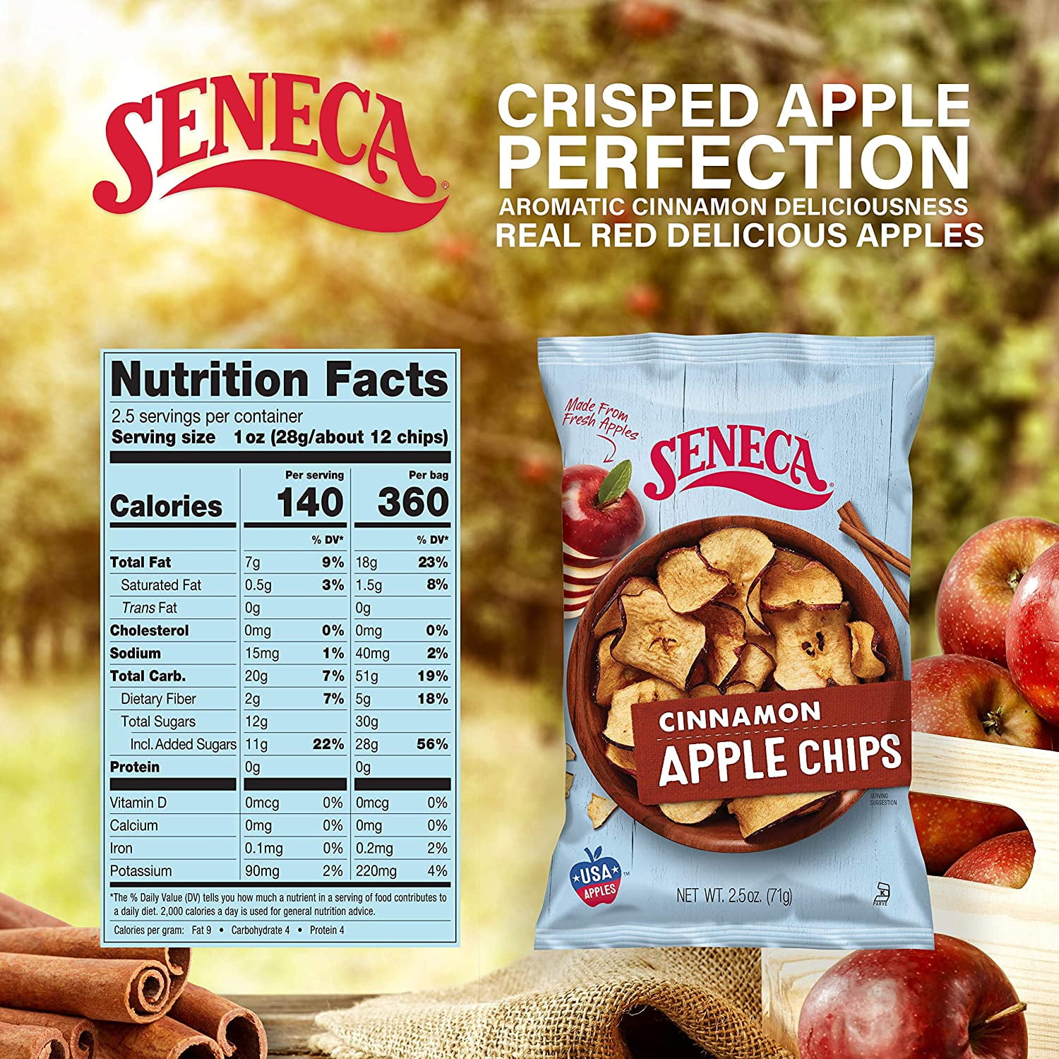 12 PACKS : Seneca Cinnamon Apple Chips,2.5-Ounce Bags