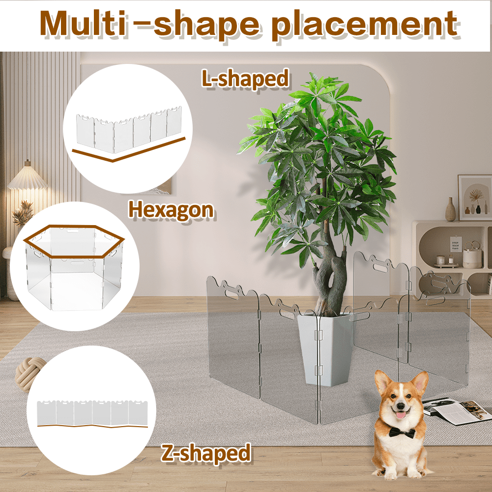 Fairy Baby Dog Gate, 120.1"W x 23"H, Foldable Freestanding Clear Acrylic Pet Gate, Indoor 6 Panel