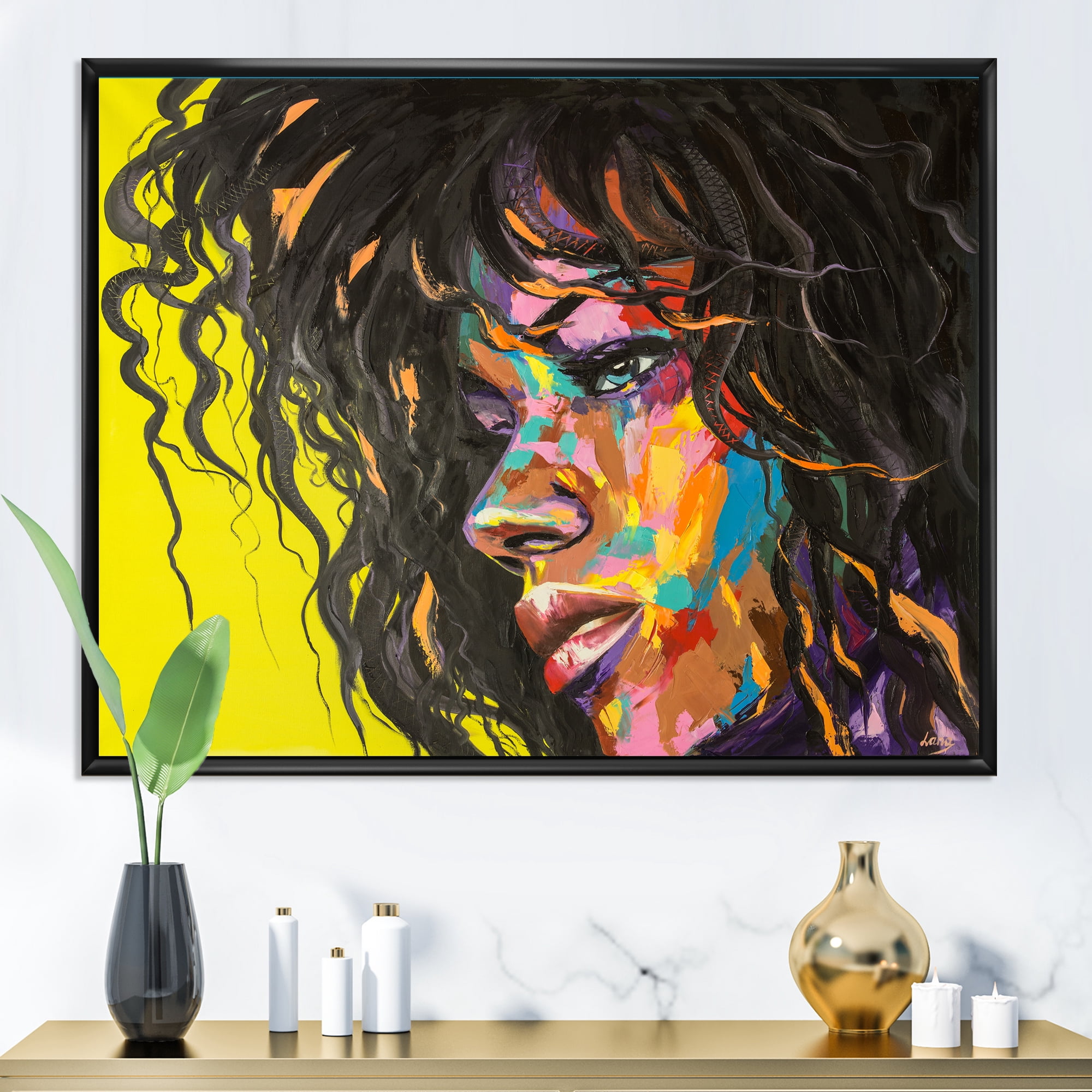 Abstract Colorful Fantasy Portrait Of A Young Woman I 20 in x 12 in Framed Painting Canvas Art Print, by Designart