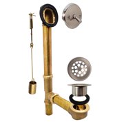 Westbrass 14" Brass Bathtub Assembly with Trip Lever and Strainer Drain, Stainless Steel