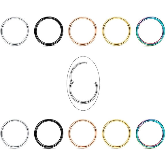Jstyle 10Pcs 18G Stainless Steel Hinged Clicker Segment Nose Rings Hoop Helix Cartilage Daith Tragus Sleeper Earrings 8-12MM Improved