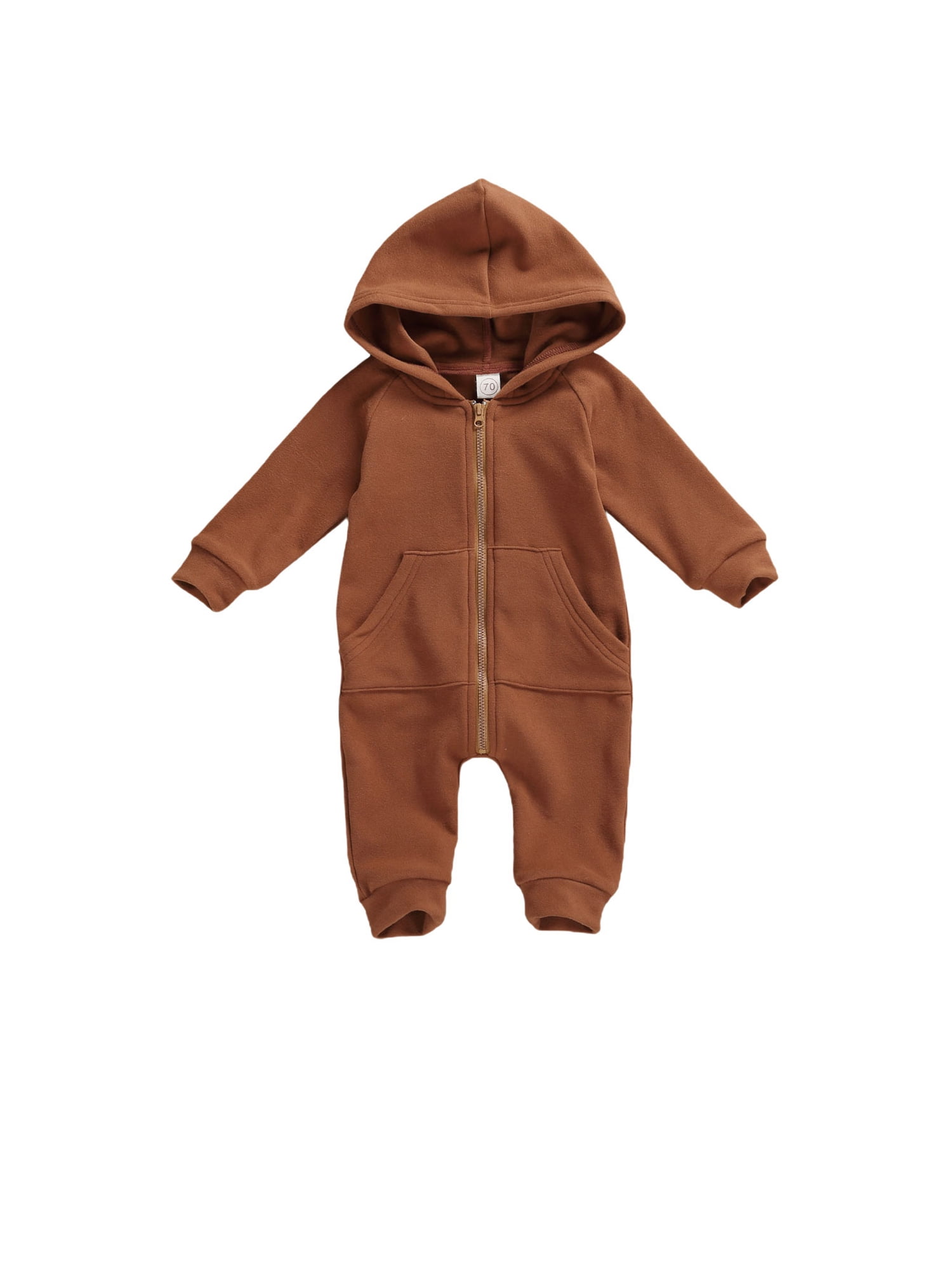 Autumn Winter Newborn Baby Boy Girl Long Sleeve Zipper Hooded Romper