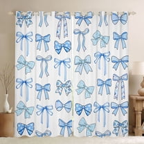 jejeloiu Kawaii Bowtie Cartoon Bow Curtains Pack of 2 (42x84 Each),Blue White Curtains Blackout For Girl Kids