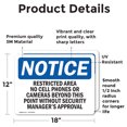 thumbnail image 2 of (2 Pack) Restricted Area No Cell Phones Or Cameras OSHA Notice Sign, 2 of 7