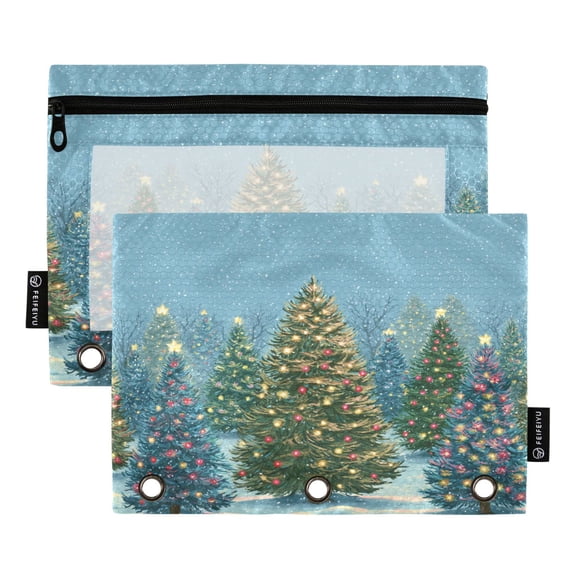 Christmas Trees with Colorful Light Dreamy Binder Pouches Zipper Pocket Document Storage 3 Rings 2 Packs A5 Size