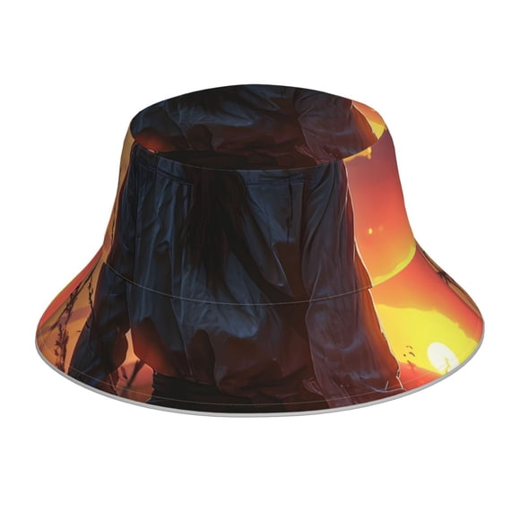 Saiise Sunset Western Cowgirl Print Men and Women Night Reflective Hat Runner Cap Visor Bucket Hat Boonie Cap