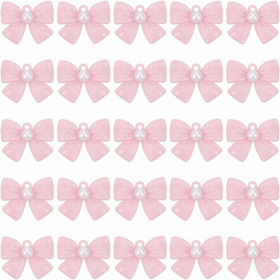 1 Box 30Pcs Pink Bowknot Charms Metal Charm Bulk Alloy Imitation Pearl Bowknots Tie Bows Connectors Charm for Jewelry Making Pendants Necklace Bracelet Earrings DIY Craft Finding Pink