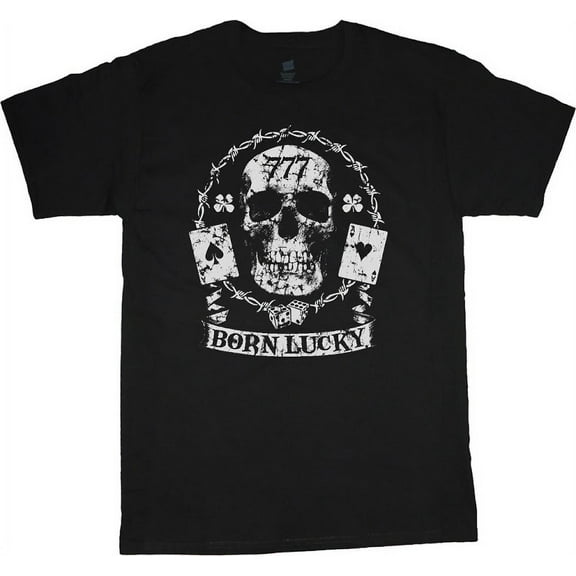 Born Lucky 777 Skull T-shirt Men's Tee Black