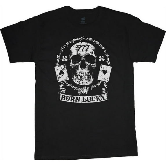 Born Lucky 777 Skull T-shirt Men's Tee Black