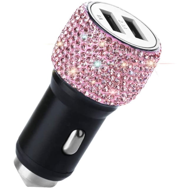 Dual USB Car Charger,SAVORI Car Adapter Bling Bling Rhinestones Crystal Car Decorations for Fast Charging Car Decors for iPhone Xs Max X Plus, iPad Pro/Mini, Samsung(Pink)