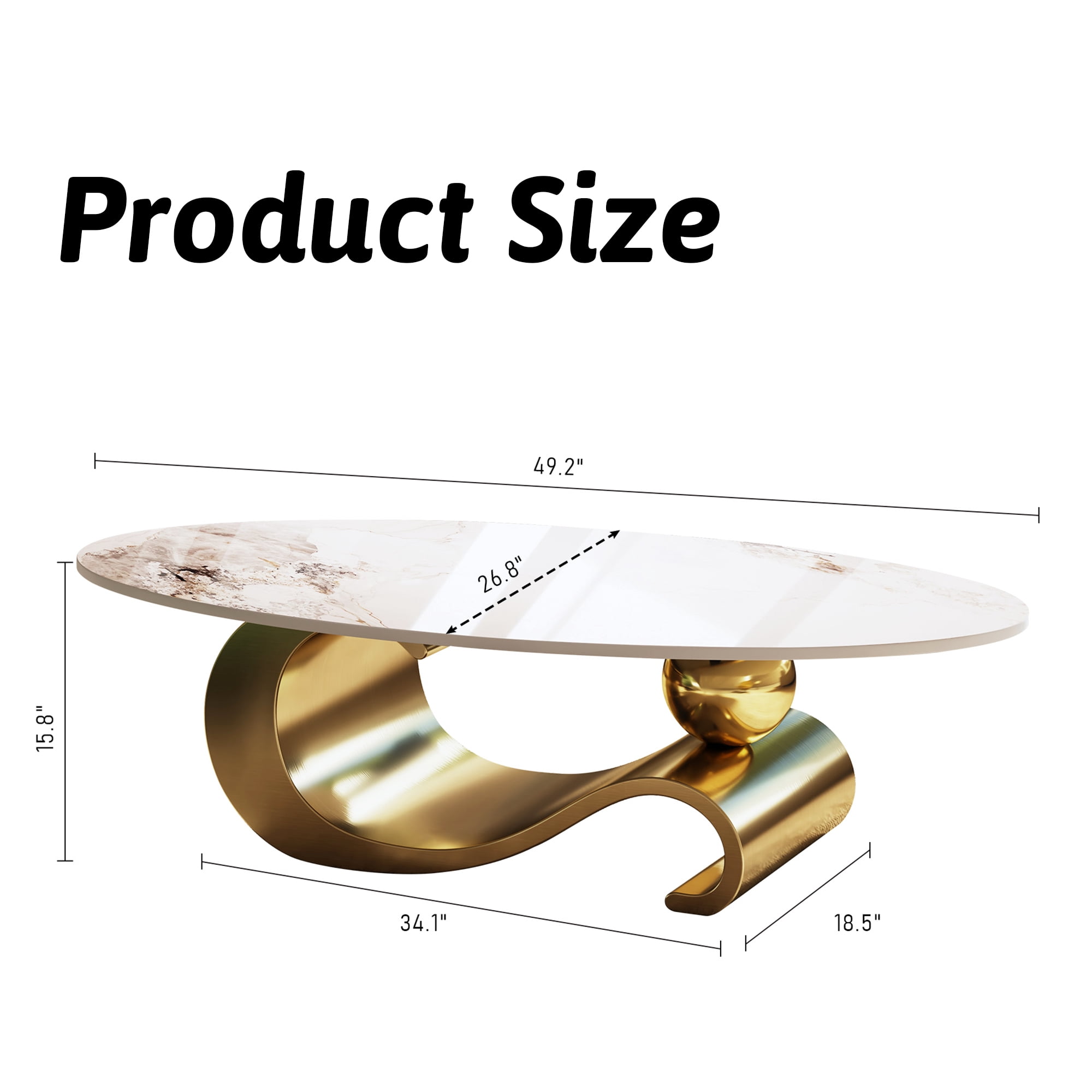 HIUU White Marble Coffee Table for Living Room,Oval Coffee Table with Gold Stainless Steel Base for Living Room