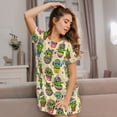 thumbnail image 3 of Sikiie Cute Cartoon Cactus Print Women's Short-sleeved Nightdress, Round Neck Pullover Nightdress Pajamas Summer Home Wear, 3 of 6