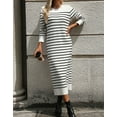 thumbnail image 6 of Womens 2024 Fall Striped Bodycon Midi Dress Crew Neck Slim Fit Ribbed Knit Sweater Dresses Shermie, 6 of 6