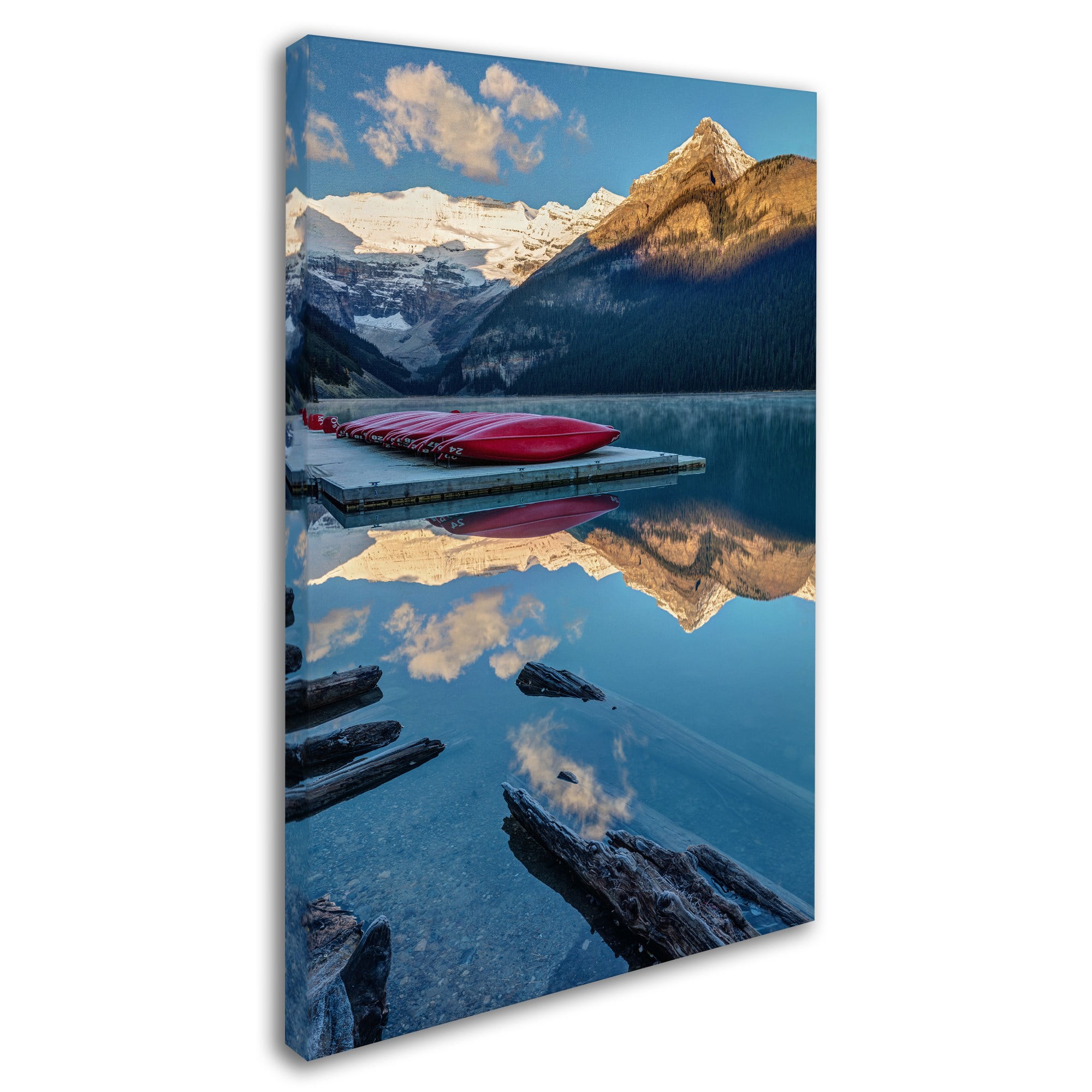 Trademark Fine Art 'Lake Louise Canoes' Canvas Art by Pierre Leclerc