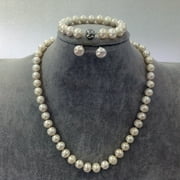Angle View: Genuine 8.5-9mm White Freshwater Cultured Round Pearl Set In 925 Sterling Silver