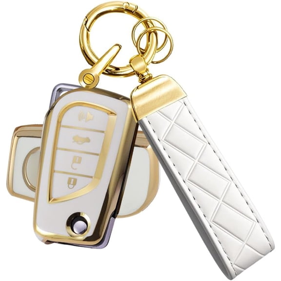 Key Fob Cover Compatible with Toyota Camry SE/LE 2018-2024 Corolla LE 2020-2026 4 Button Keychain Case Holder Protector,Gold White