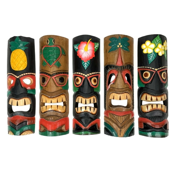 Zeckos 20 inch Wood Multicolor Tiki Mask Wall Hanging Set of 5 TM2HDWT-SET5