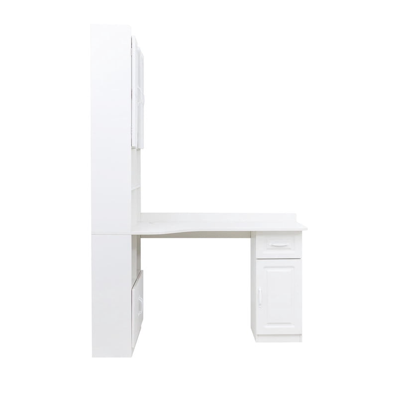 L-Shaped Corner Computer Desk with Cabinets and 1 Drawer, Office Desk with Bookshelf and Hutch, Writing Table Large Workstation with Open Shelves