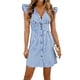 thumbnail image 3 of TaTaai Womens Short Sleeve V Neck Striped Dress Ruffled Sleeve Detail Loose Lightweight Comfortable Commute Casual Vacation Daily Wear Outfits Gift, 3 of 6