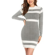 Sweater Bodycon Dress Women's Colorblock Striped Long Sleeve Knit Sweater Dress Wear to Work Dress XS-XXL