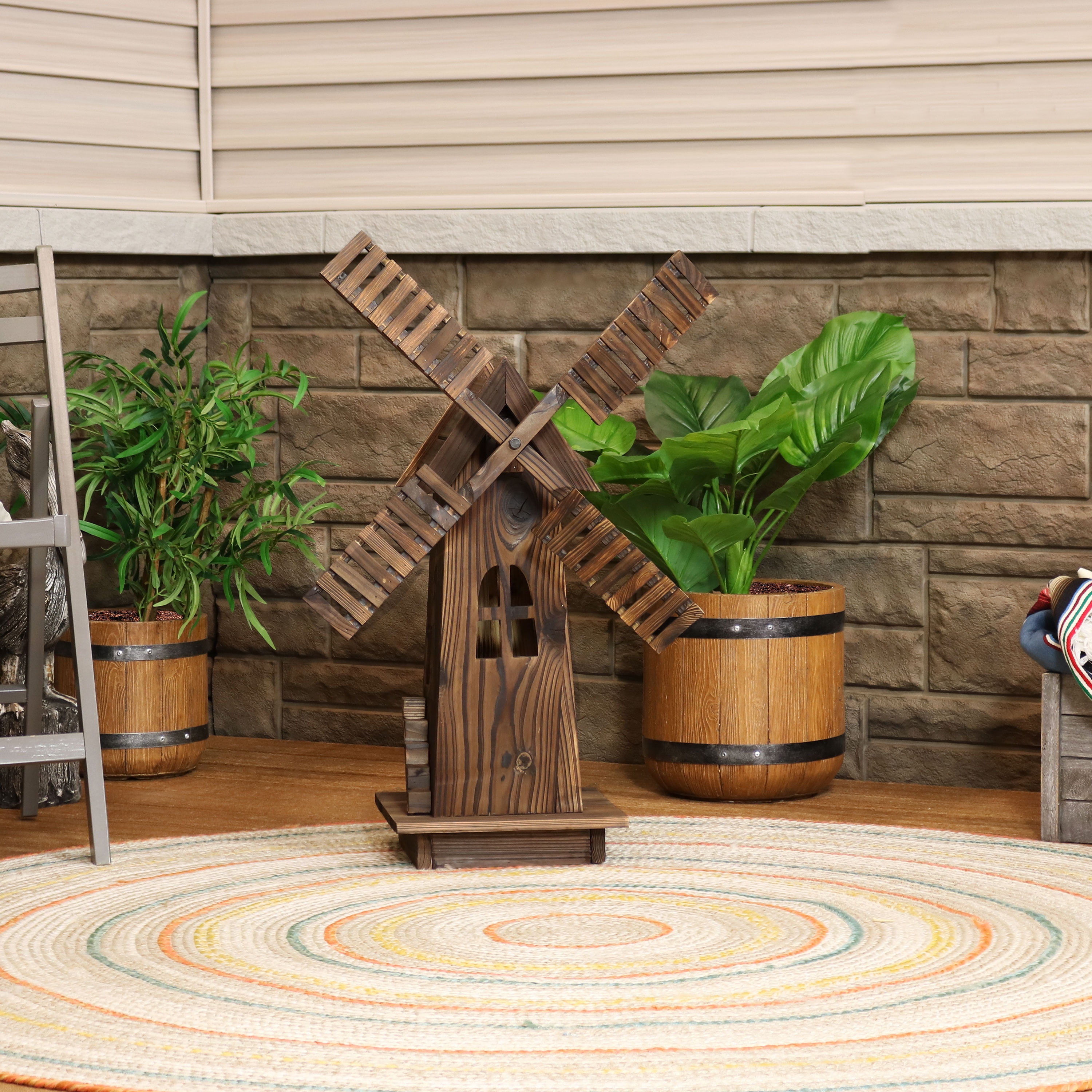 Sunnydaze Decorative Outdoor Wood Windmill - Dutch Inspired Outside Wooden Rustic Yard, Lawn and ...
