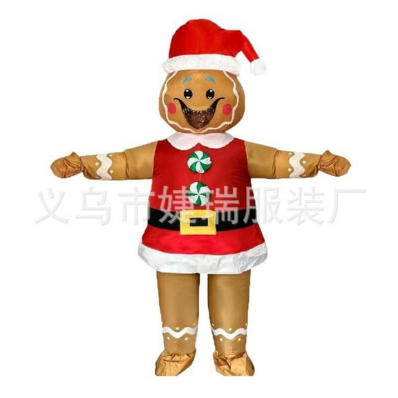 Inflatable Christmas Gingerbread Man Costume - Festive Blow-Up Outfit for Holiday Parties, Christmas Events & Family Fun