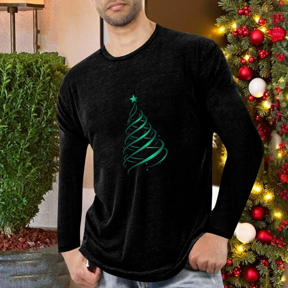 gbyLJF Men's Christmas Printed Top Lightweight Round Neck Long Sleeve T-shirt Casual Comfy Sweatshirt