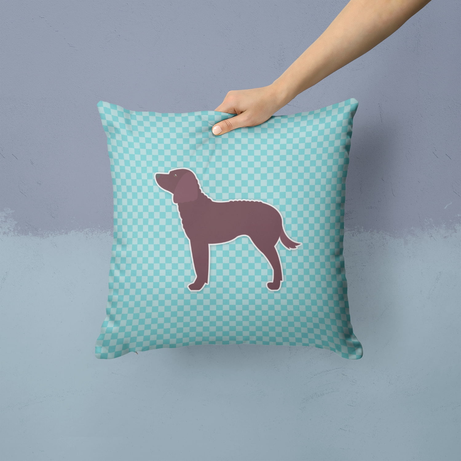 Carolines Treasures BB3701PW1414 American Water Spaniel Checkerboard Blue Fabric Decorative Pillow