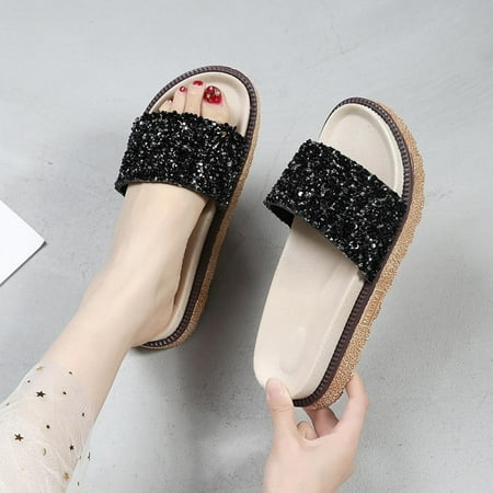 

Women s Open Toe Fashion Flat Sandal Rhinestone Slip-On Flip Flop