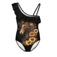 thumbnail image 4 of Uorisanigo Swimsuits for Girls One Piece Horse Sunflower with Ruffled Sleeve Straps Beach Bathing Suit for Kids One Shoulder Swimwear, Size 11-12, 4 of 7