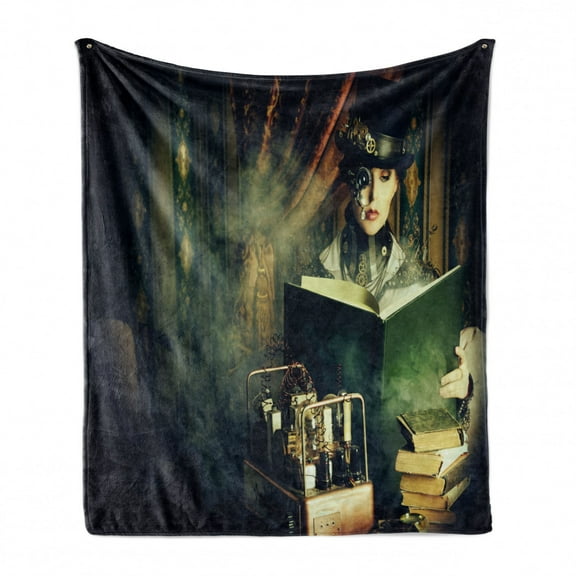 Steampunk Soft Flannel Fleece Throw Blanket, Portrait of a Steampunk Woman Subculture Themed Atmosphere, Cozy Plush for Indoor and Outdoor Use, 70" x 90", Multicolor, by Ambesonne