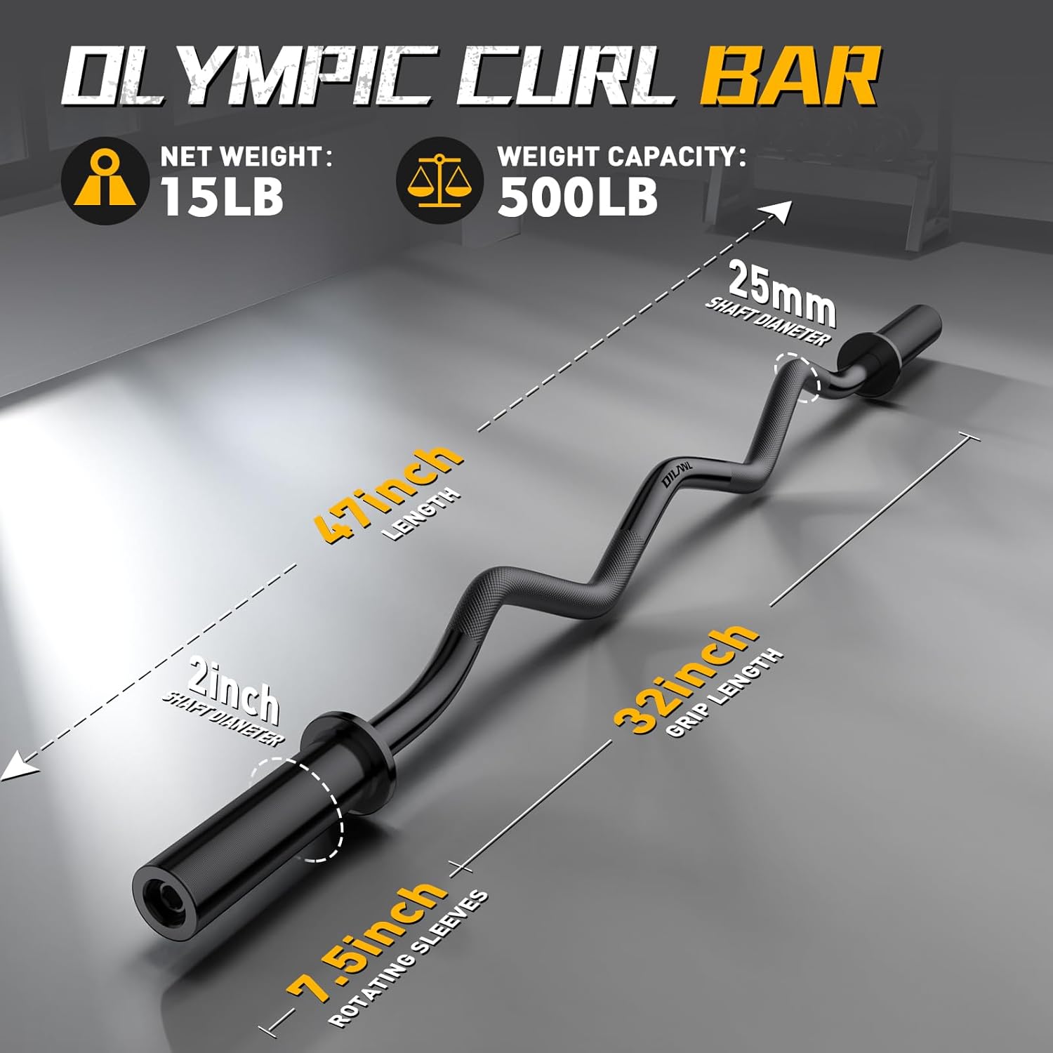 Curl Barbell Bar, 47 Inch  Weight Lifting Bar for Home Gym Strength Training with Spring Collars