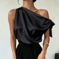 thumbnail image 6 of Women's One Shoulder Satin Blouse Summer Oversized Plain Tie Sleeveless Shirts Elegant Lightweight Office Business Tops Black, 6 of 6