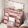 thumbnail image 4 of Makeup Vanity Desk with RGB LED Lights,Glass Top Vanity Desk with Mirror and Lights & Charging Station, 5 Drawers Vanity Mirror with Lights Desk and Chair for Women 3 Lightings Mode Adjusted, 4 of 8