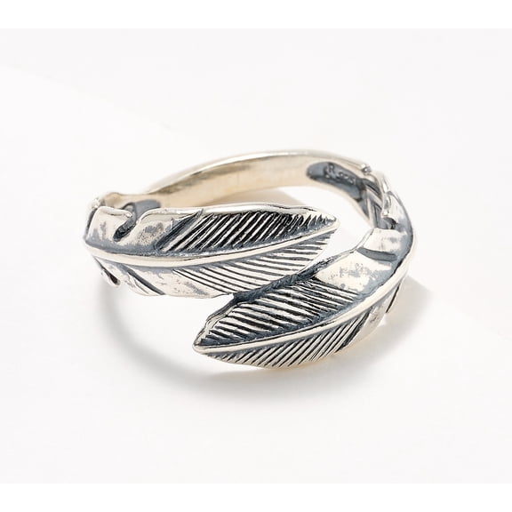 American West Sterling Silver 925 Feather Wrap Band Ring Size 7