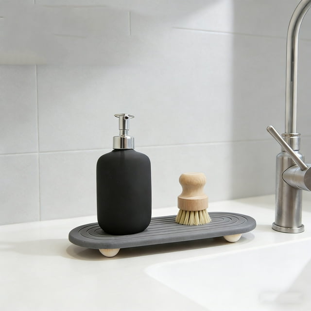 Kitchen Sink Organizer, Usavan Fast Drying Food Grade Silicone Sink Tray, Non Slip Flexible Storage Rack for Kitchen Bathroom Countertop