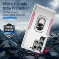 thumbnail image 6 of Allytechgroup for Samsung Galaxy S25 Ultra Case, [Military Grade Drop Protection] [Support Magnetic Car Mount ] Rotatable Ring Kickstand Hard PC Soft TPU Shockproof Protective Case, White+Pink, 6 of 10