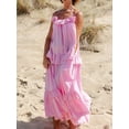 thumbnail image 4 of Gupgi Women Long Cami Maxi Dresses Casual Scoop Neck Back Tie-Up Swing Tiered Ruffled Spaghetti Strap Dresses, 4 of 9