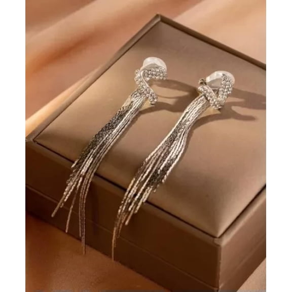 HOOUN Cubic Zirconia Clip On Earrings Drop Dangle Shiny Silver Wedding Prom Pageant