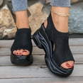 thumbnail image 2 of Women's Platform Wedge Sandals Open Toe Hollow out Mesh Slip on Casual Orthopedic Walking Shoes Lightweight Chunky Heels Black Size 7, 2 of 6