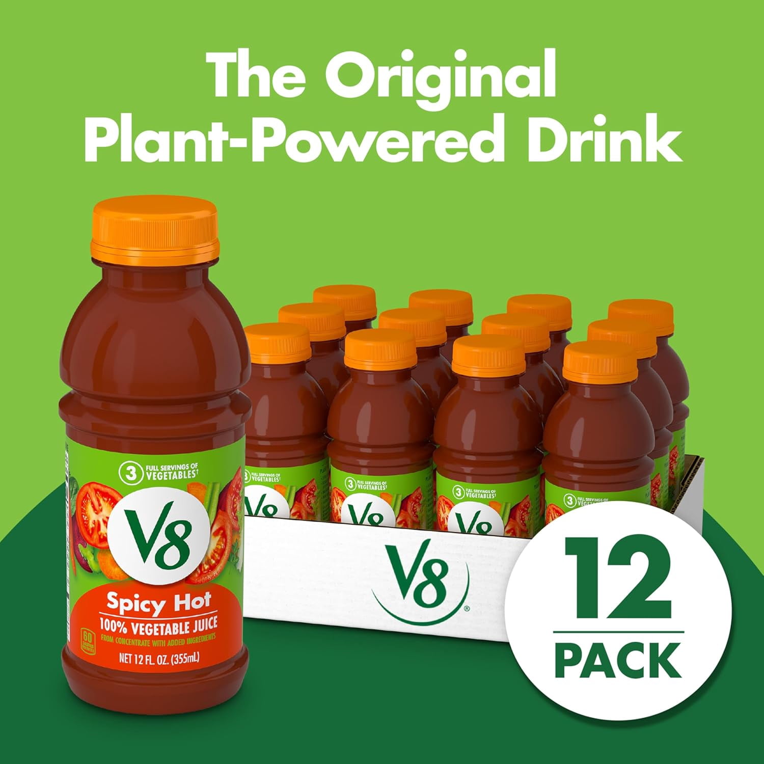 Spicy Hot 100% Vegetable Juice, 12 fl oz Bottle (12 Pack)