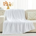 thumbnail image 5 of Super Soft Queen Blanket White Premium Silky Flannel Fleece 3D Waffle Checkered Lightweight Bed Blanket All Season Use (White, Queen(90"x90")), 5 of 7
